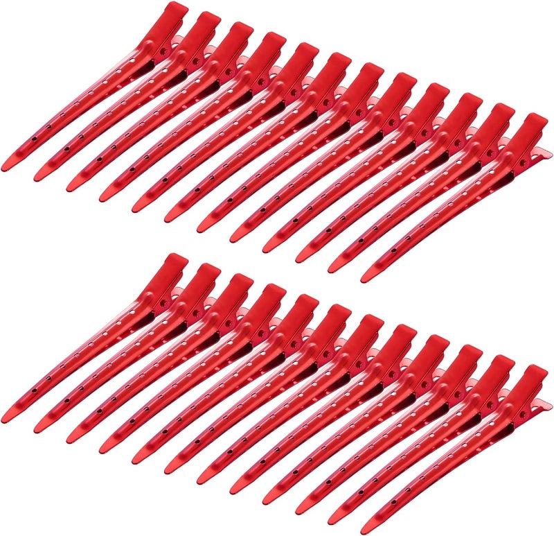Bantoye Chemical free 24 Packs Duck Bill Clips, 3.35 Inches Rustproof Metal Alligator Curl Clips with Holes for Hair Styling, Hair Coloring, Red Global light sturdy raw material - Image 1