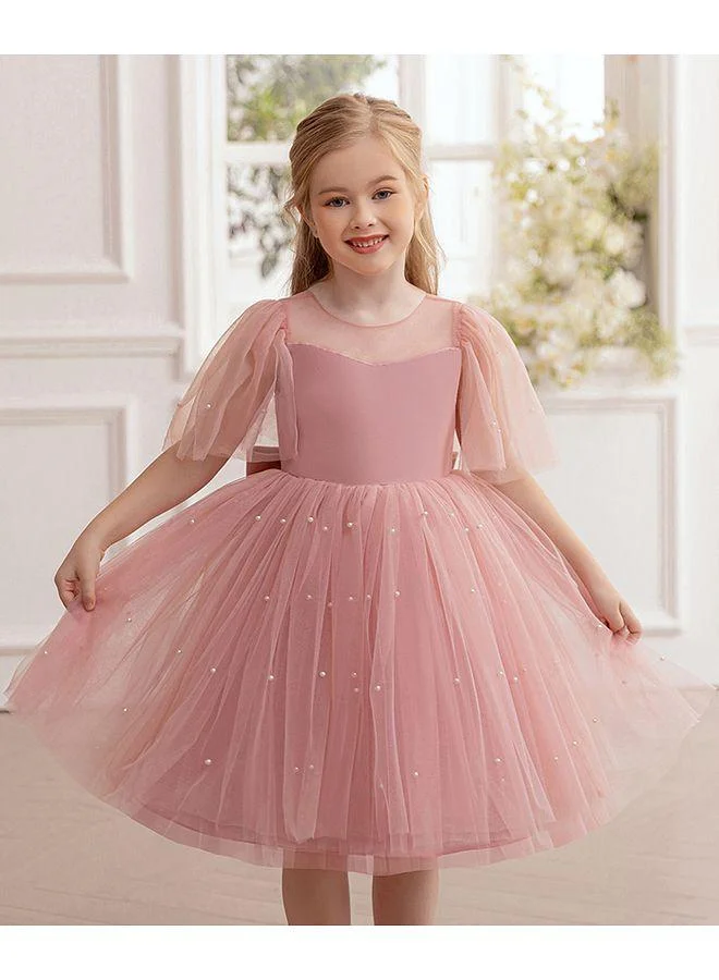Mark & Mia Mark & Mia Pearl Embellished Half Sleeves Tulle Dress - Pink