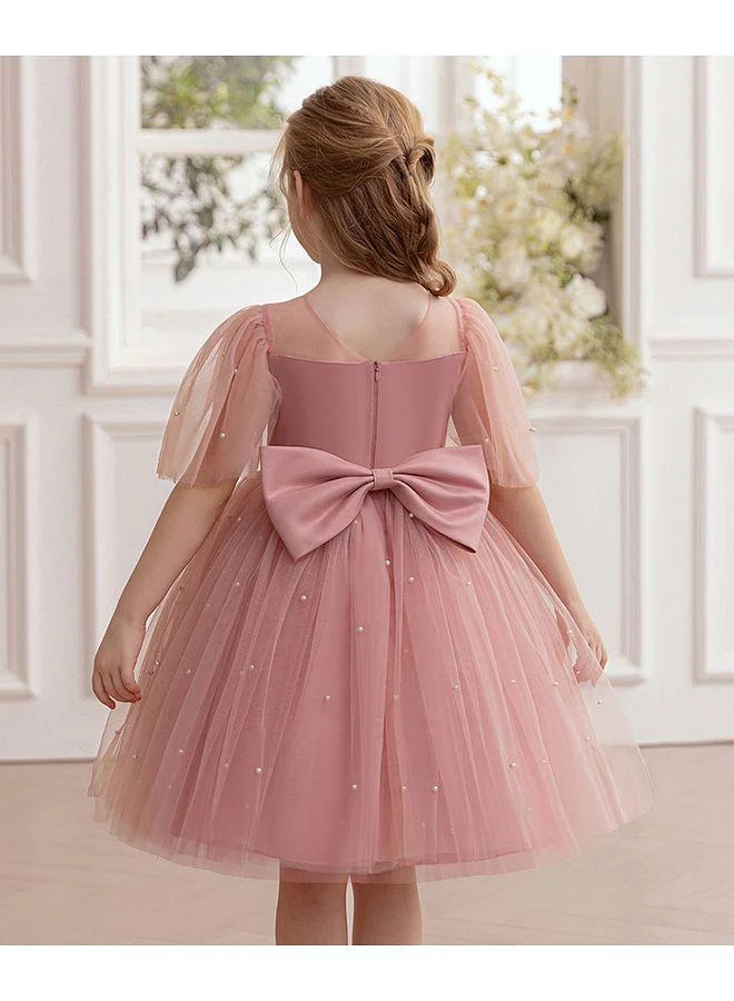 Mark & Mia Mark & Mia Pearl Embellished Half Sleeves Tulle Dress - Pink