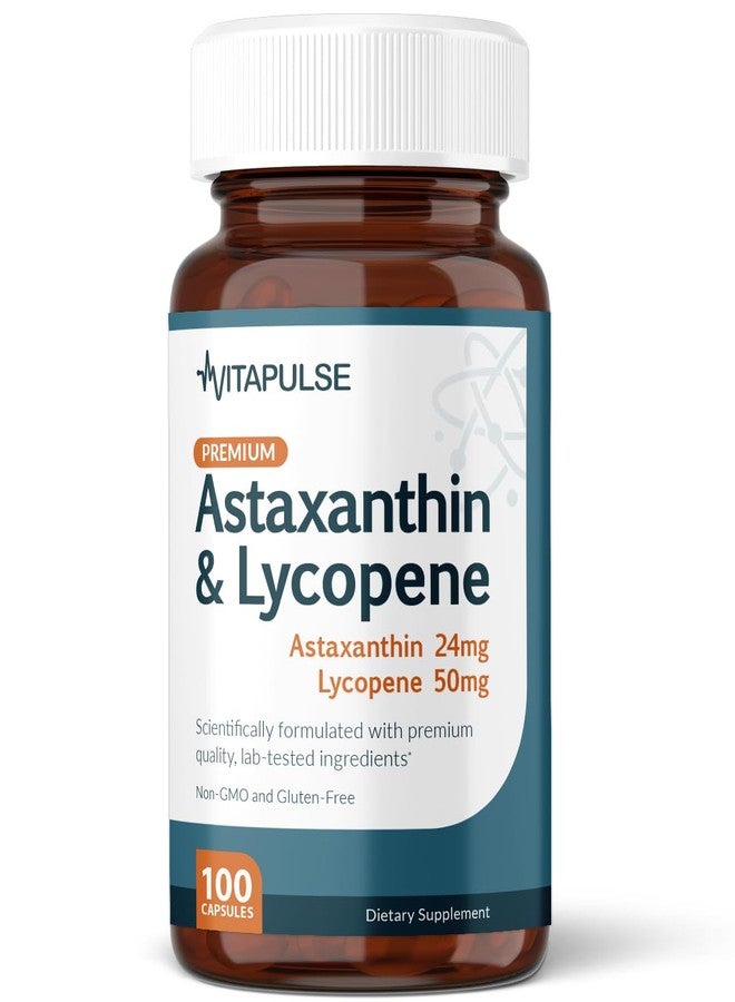 VitaPulse Astaxanthin 24mg with Lycopene 50mg Supplement, 100 Vegetarian Capsules, Non-GMO, Gluten Free - Image 1