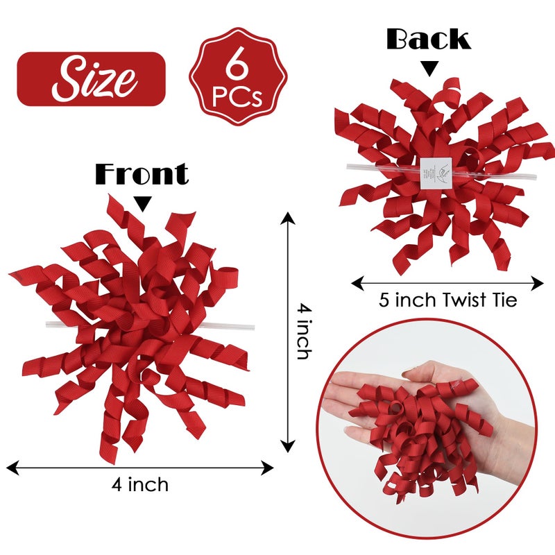 AIMUDI Red Curly Bows 4" Red Burst Bows Self Adhesive Curly Ribbon Bows for Gift Wrapping Grosgrain Ribbon Twist Tie Bows for Treat Bags Gift Bags Christmas Wedding Shower Party Decorations - 6 Counts - Image 2