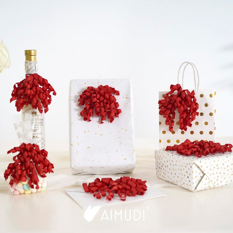 AIMUDI Red Curly Bows 4" Red Burst Bows Self Adhesive Curly Ribbon Bows for Gift Wrapping Grosgrain Ribbon Twist Tie Bows for Treat Bags Gift Bags Christmas Wedding Shower Party Decorations - 6 Counts - Image 3