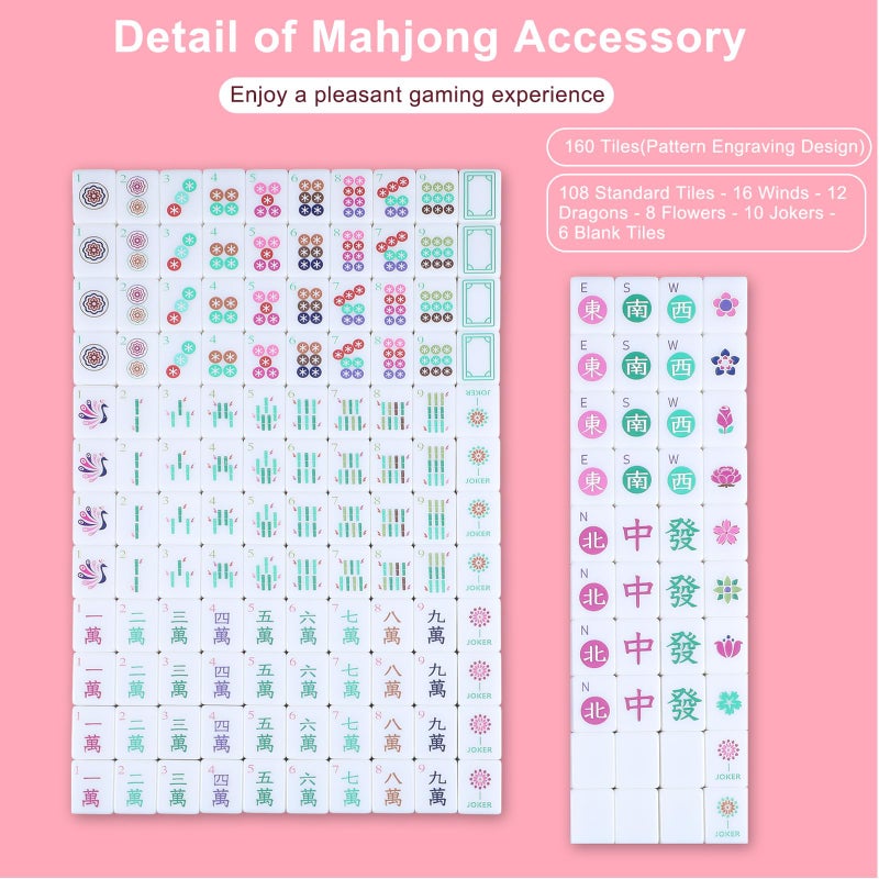 Arrowbash American Mahjong Set Only with 160 Mahjong Tiles 1.2-inch American Mah Jong Set Hand Carved Pattern for Adult Social Party, Mah Jong Lovers Gift - Image 3