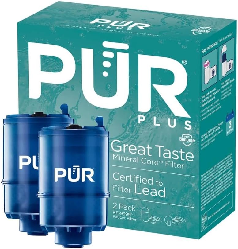 Pur PLUS Faucet Mount Replacement Filter 2-Pack, Genuine Filter, 3-in-1 Powerful, Natural Mineral Filtration, Lead Removal, 6-Month Value, Blue (RF99992) - Image 1