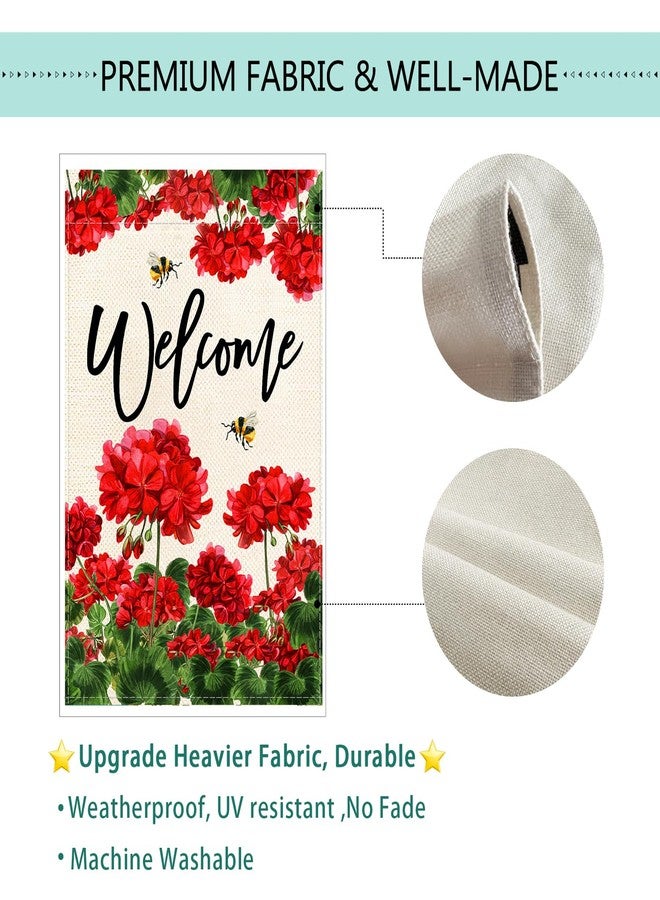 Baccessor Spring Summer Geranium Welcome Garden Flag Double Sided Summer Bee Red Floral Small Burlap Yard Flag House Seasonal Farmhouse Outside Outdoor Decoration 12.5 x 18 Inch - Image 5