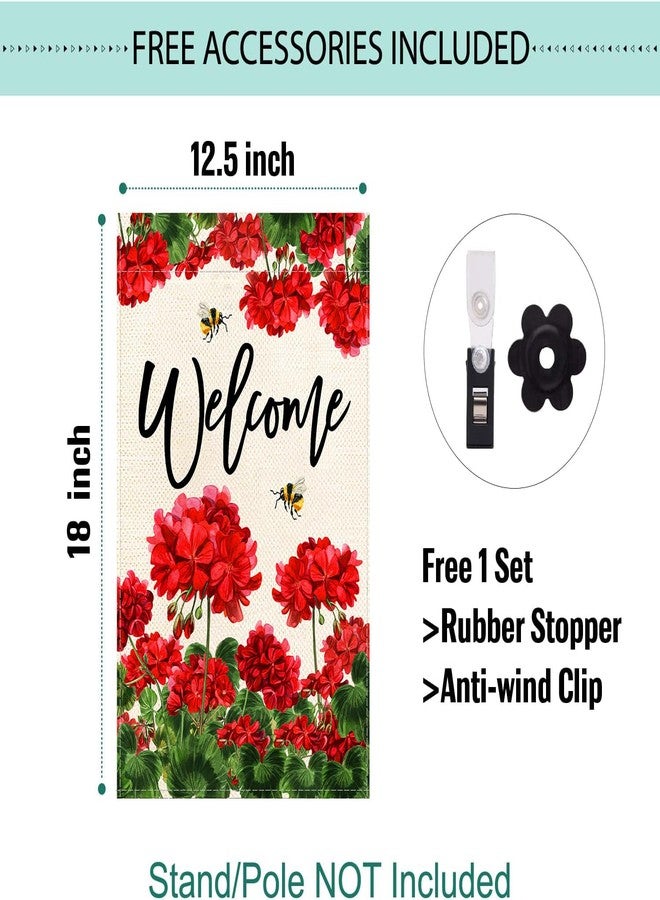 Baccessor Spring Summer Geranium Welcome Garden Flag Double Sided Summer Bee Red Floral Small Burlap Yard Flag House Seasonal Farmhouse Outside Outdoor Decoration 12.5 x 18 Inch - Image 4