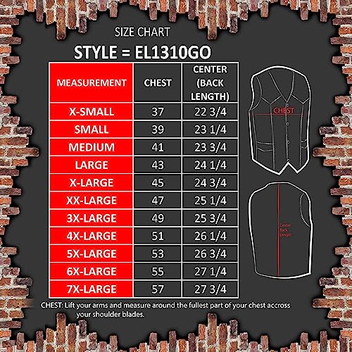 EVENT LEATHER EL1310GO Men's Classic Western Style Snap Button Black Motorcycle Riders Leather Vest - Small - Image 3