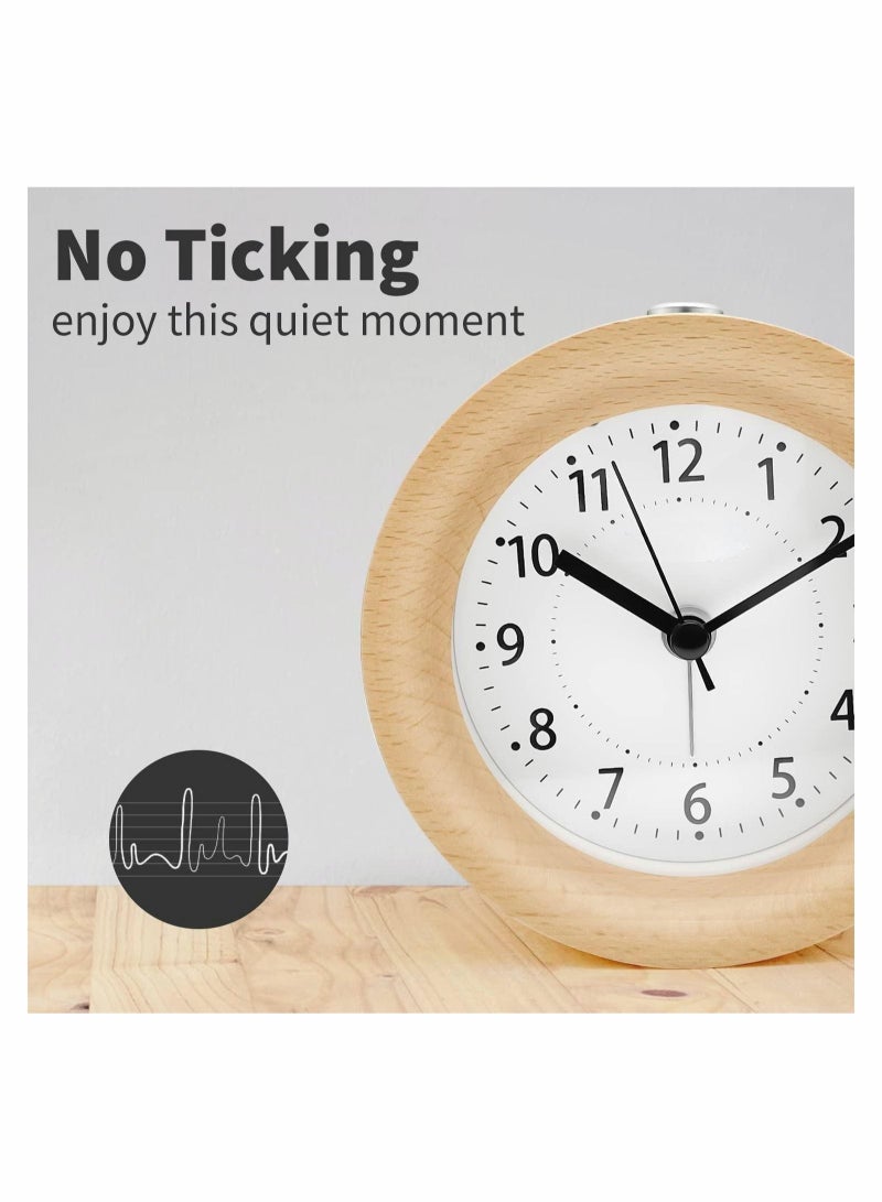 كابتن تيك ساعة منبه بجانب السرير ، ساعة بجانب السرير بدون علامات مع وظيفة الغفوة والإضاءة الليلية ، ساعة تناظرية تعمل بالبطارية لغرفة النوم والمنزل والمطبخ والسفر والخشب الطبيعي - Image 3