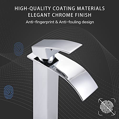 VOTON Vessel Sink Faucet Chrome Modern Tall Waterfall Bathroom Sink Faucet with Pop-Up Drain Single Handle Bathroom Faucet 1 Hole Bowl Lavatory Vanity Faucet, Rv Sink Camper Farmhouse Bathroom Faucet - Image 3