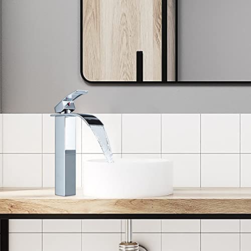 VOTON Vessel Sink Faucet Chrome Modern Tall Waterfall Bathroom Sink Faucet with Pop-Up Drain Single Handle Bathroom Faucet 1 Hole Bowl Lavatory Vanity Faucet, Rv Sink Camper Farmhouse Bathroom Faucet - Image 5