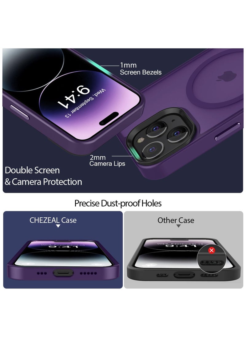 Generic Magnetic Case For iPhone 14 Pro 6.1 Case Compatible with MagSafe Military Grade Protection Shockproof Translucent Matte Case Anti Scratch Shockproof Phone Case (Purple)  - Image 2