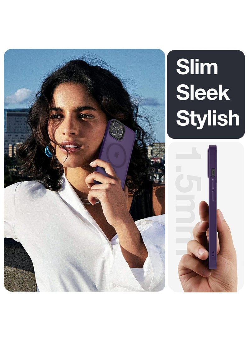 Generic Magnetic Case For iPhone 14 Pro 6.1 Case Compatible with MagSafe Military Grade Protection Shockproof Translucent Matte Case Anti Scratch Shockproof Phone Case (Purple)  - Image 5
