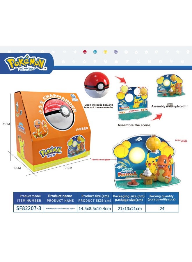 لعبة Pokémon Pokémon Pokémon Pokémon Ball Pikachu Water Arrow Turtle Small Fire Dragon Ornaments Doll مصنوعة يدويًا - اللون: مجموعة مشهد كبير من Dragon Fire-Big (ترخيص حقيقي) - Image 1