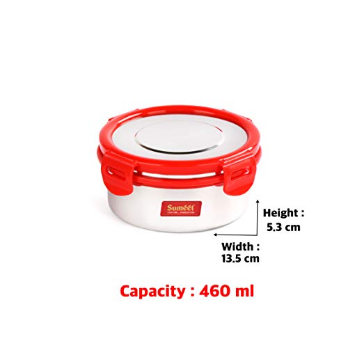 Sumeet Airtight & Leak Proof Steelexo S.S. Container/Lunch Box with Stainless Steel Lid Set of 2Pcs (460Ml Each) - Image 4