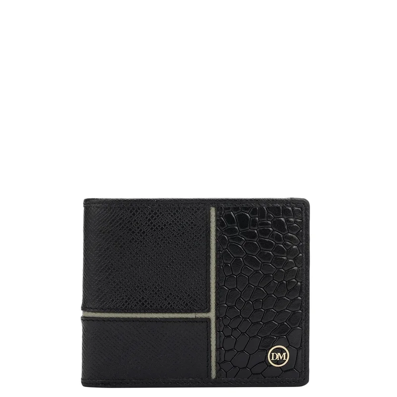 دا ميلانو Black Bifold Leather Mens Wallet