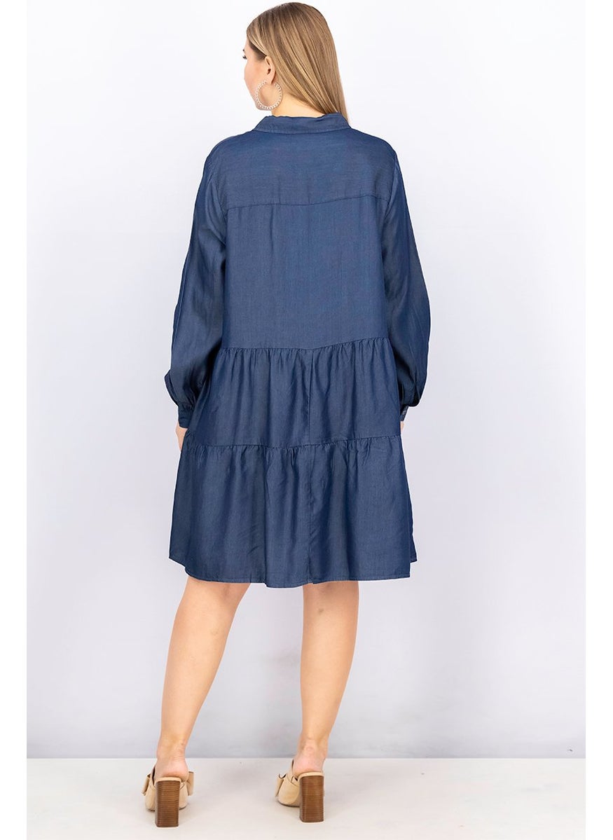 Fire & Glory - Women Plain Casual Denim Shirt Dress, Blue - Image 1
