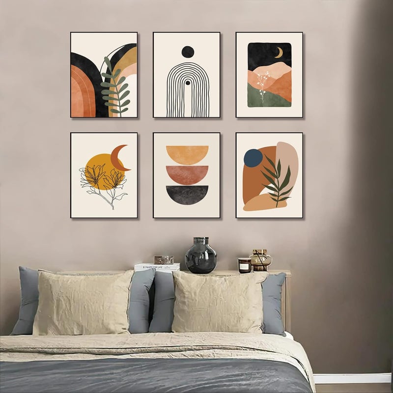 KBKBART Boho Wall Art Prints, Mid-Century Modern Wall Art, Abstract Geometry Canvas Paintings Monstera Palm Sun Moon Mountain Wall Pictures, Minimalist Boho Wall Decor for Bedroom Living Room Bathroom Office - Image 4