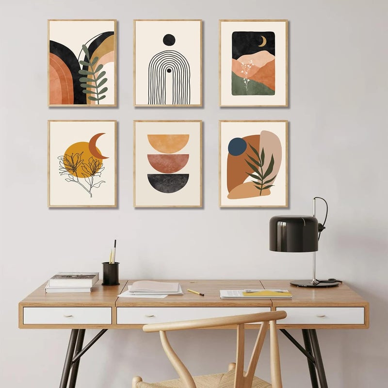 KBKBART Boho Wall Art Prints, Mid-Century Modern Wall Art, Abstract Geometry Canvas Paintings Monstera Palm Sun Moon Mountain Wall Pictures, Minimalist Boho Wall Decor for Bedroom Living Room Bathroom Office - Image 5