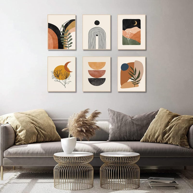 KBKBART Boho Wall Art Prints, Mid-Century Modern Wall Art, Abstract Geometry Canvas Paintings Monstera Palm Sun Moon Mountain Wall Pictures, Minimalist Boho Wall Decor for Bedroom Living Room Bathroom Office - Image 2