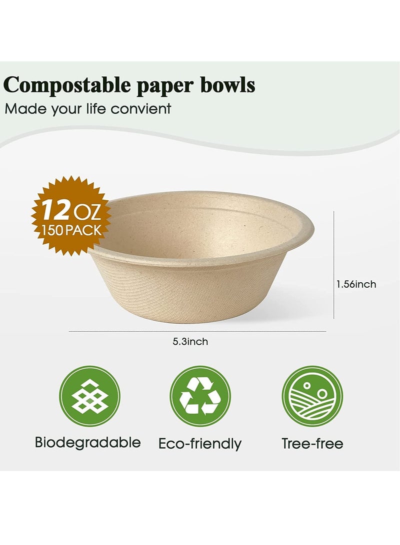 SOLARAE Compostable Bowls, 12oz Disposable Paper Bowls, Biodegradable Soup Bowls Made of Natural Bagasse, Eco-Friendly Sugarcane Bowls for Salad Wheat Flakes 100 Pack (Nature) - Image 5