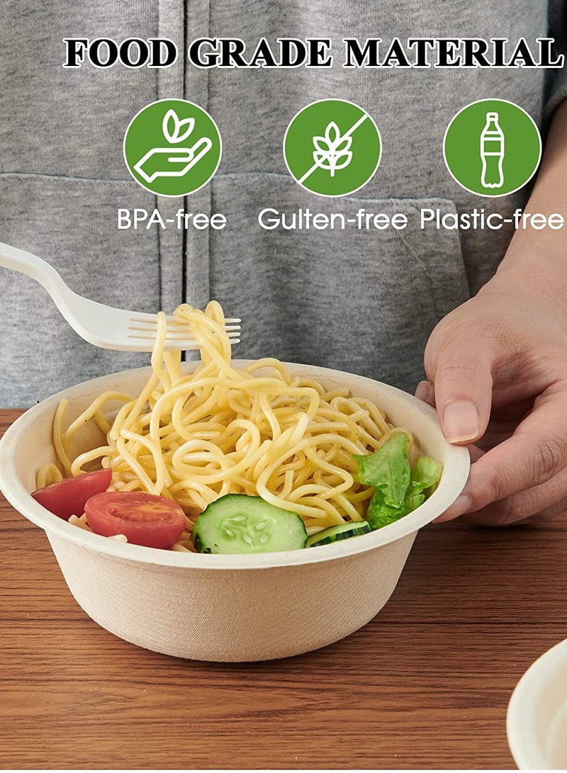 SOLARAE Compostable Bowls, 12oz Disposable Paper Bowls, Biodegradable Soup Bowls Made of Natural Bagasse, Eco-Friendly Sugarcane Bowls for Salad Wheat Flakes 100 Pack (Nature) - Image 2