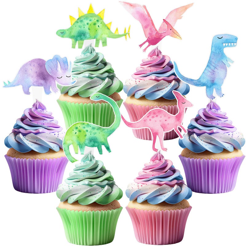 HaPiBiDesign 36 Pcs Pink Dinosaur Cupcake Toppers Pink Dinosaur Party Decorations and Girl Dinosaur Party Cupcake Toppers - Image 3