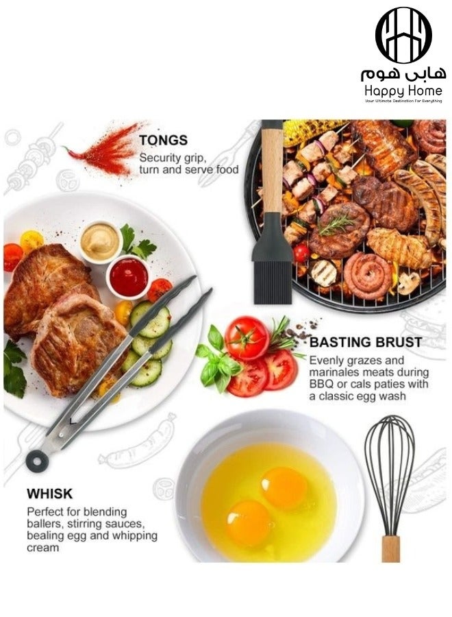 هابي هوم طقم أدوات طهي من السيليكون بسطح مانع للالتصاق مكون من 12 قطعة أسود 12.5x12.5x33سم - Image 5