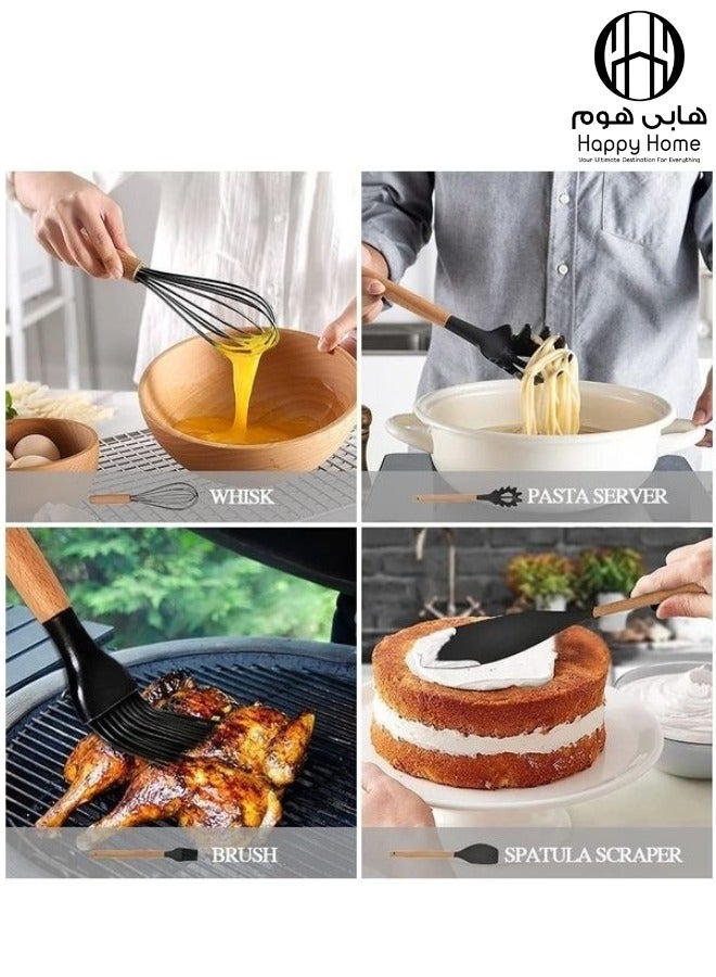 هابي هوم طقم أدوات طهي من السيليكون بسطح مانع للالتصاق مكون من 12 قطعة أسود 12.5x12.5x33سم - Image 4