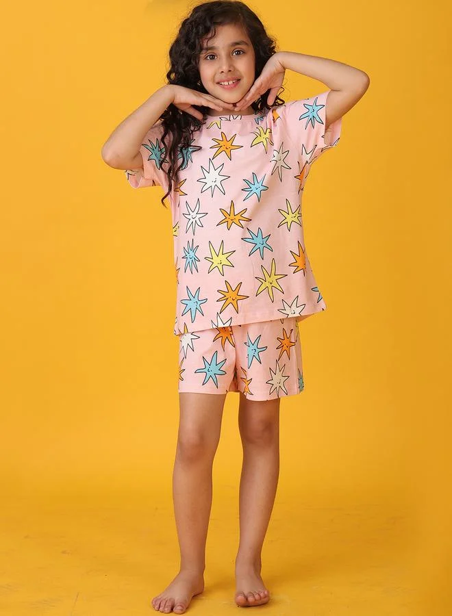 Anthrilo Anthrilo All-Over Star Print Short Sleeve T-Shirt and Shorts Set