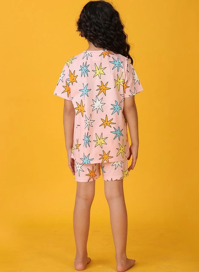 Anthrilo Anthrilo All-Over Star Print Short Sleeve T-Shirt and Shorts Set