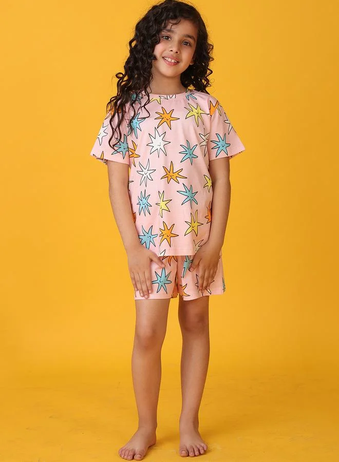 Anthrilo Anthrilo All-Over Star Print Short Sleeve T-Shirt and Shorts Set