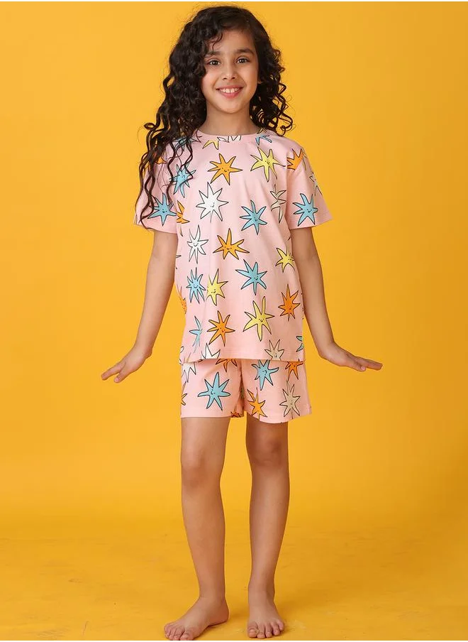 Anthrilo Anthrilo All-Over Star Print Short Sleeve T-Shirt and Shorts Set