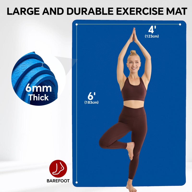 Stepwaver Extra Large Yoga Mat 6'x4'(1/4" Thick), Non-Slip, Ultra Durable, Wide Workout Mat, Wide Exercise Mats for Home Workouts, Yoga, Pilates, Stretching (Barefoot Exercise) - Blue - Image 2