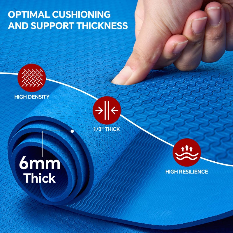 Stepwaver Extra Large Yoga Mat 6'x4'(1/4" Thick), Non-Slip, Ultra Durable, Wide Workout Mat, Wide Exercise Mats for Home Workouts, Yoga, Pilates, Stretching (Barefoot Exercise) - Blue - Image 4