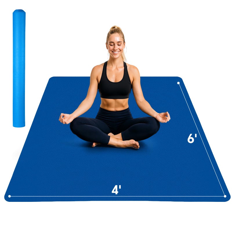 Stepwaver Extra Large Yoga Mat 6'x4'(1/4" Thick), Non-Slip, Ultra Durable, Wide Workout Mat, Wide Exercise Mats for Home Workouts, Yoga, Pilates, Stretching (Barefoot Exercise) - Blue - Image 1