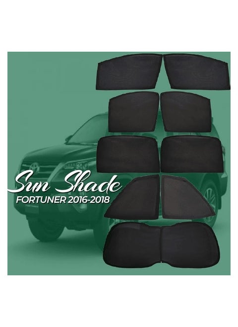 9-Piece Custom Sun Shade Set for TOYOTA FORTUNER 2016-2018, Full Window Protection, UV Blocker for Front, Side, and Rear Windows