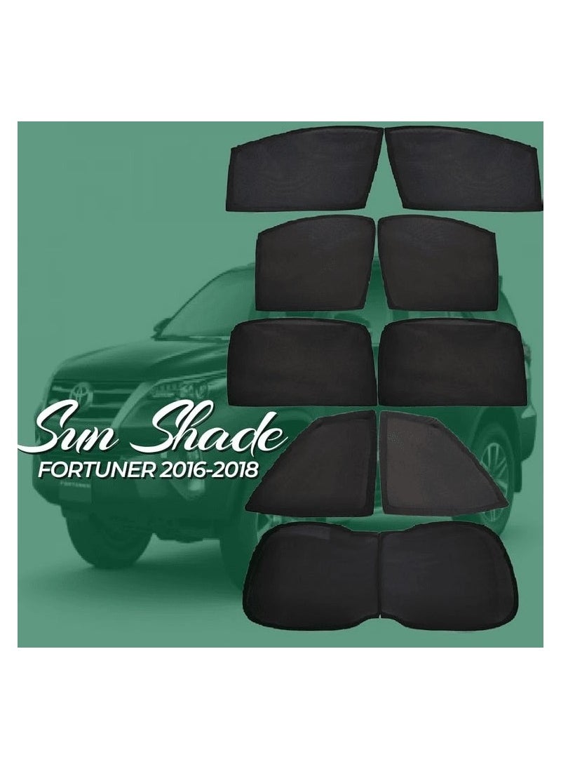 9-Piece Custom Sun Shade Set for TOYOTA FORTUNER 2016-2018, Full Window Protection, UV Blocker for Front, Side, and Rear Windows