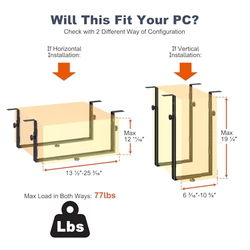 PUTORSEN Under Desk PC Mount for Mid/Mini-Tower Cases - Vertical/Horizontal CPU Holder up to 77 lbs, Space-Saving Computer Rack for ATX/Micro-ATX/Mini-ITX (Black) - Image 3