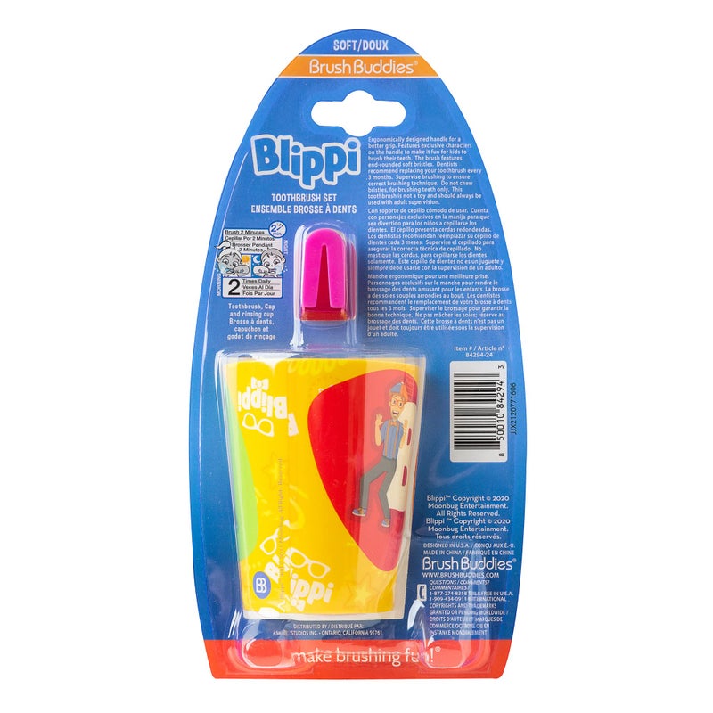 Brush Buddies Blippi Kids Toothbrushes Kit, Manual Toothbrushes for Kids, Toothbrush for Toddlers 2-4 Years, Travel Toothbrush Kit with Cover and Cup, 3PC - Image 4