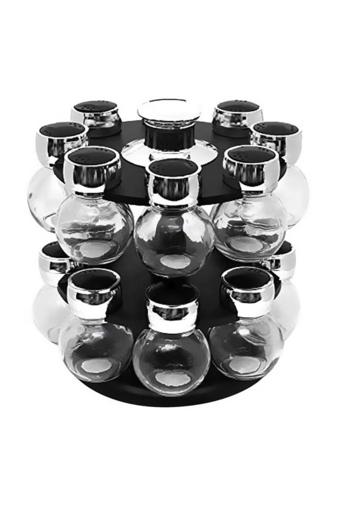 16-Piece Glass Spice Jar Set With Rack Silver/Clear/Black