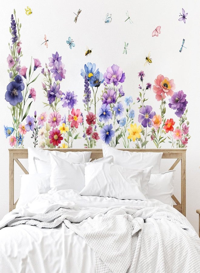 Sondeng 9 Pieces Flowers Wall Decals Flower Decals for Walls Vinyl Flowers Wall Stickers Peel and Stick Removable Butterfly Spring Floral Wall Decals Wall Art Decals Decor for Girls Bedroom Living Room - Image 4