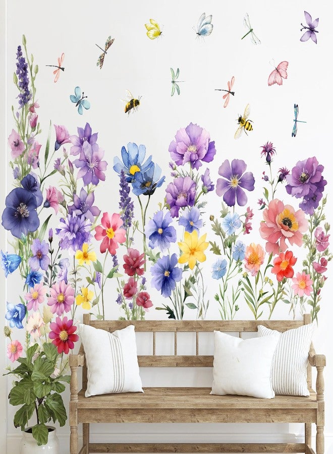 Sondeng 9 Pieces Flowers Wall Decals Flower Decals for Walls Vinyl Flowers Wall Stickers Peel and Stick Removable Butterfly Spring Floral Wall Decals Wall Art Decals Decor for Girls Bedroom Living Room - Image 1