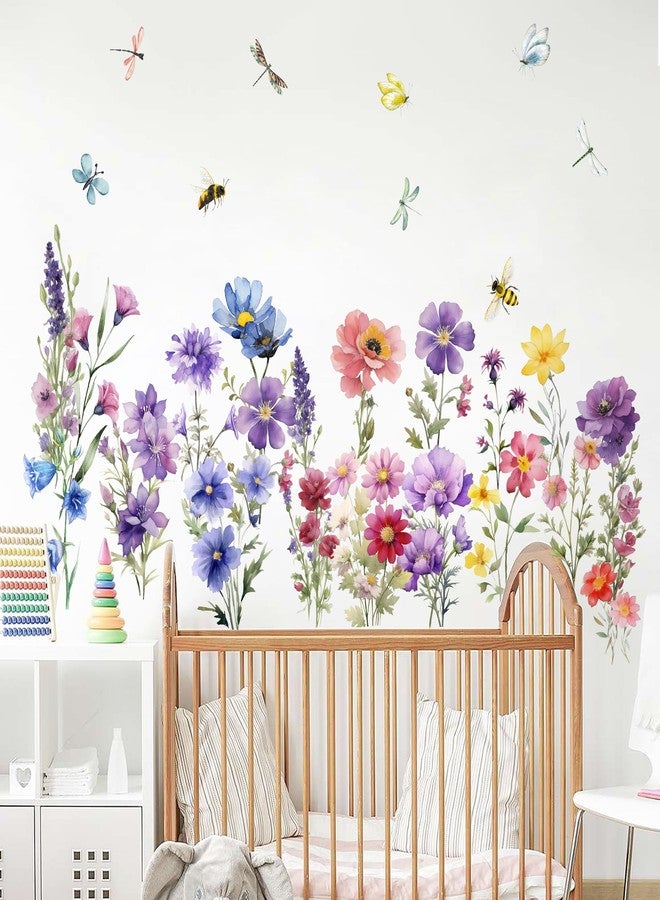Sondeng 9 Pieces Flowers Wall Decals Flower Decals for Walls Vinyl Flowers Wall Stickers Peel and Stick Removable Butterfly Spring Floral Wall Decals Wall Art Decals Decor for Girls Bedroom Living Room - Image 5