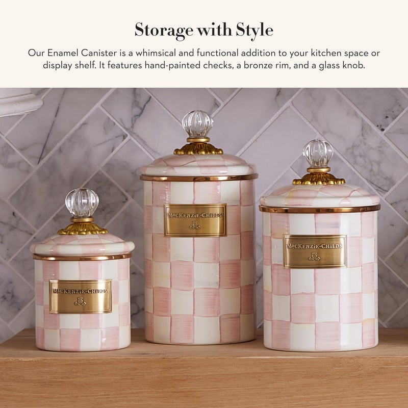 mackenzie childs MACKENZIE-CHILDS Rosy Check Enamel Canister, Pink-and-White Kitchen Storage Container with Lid, Small - Image 4
