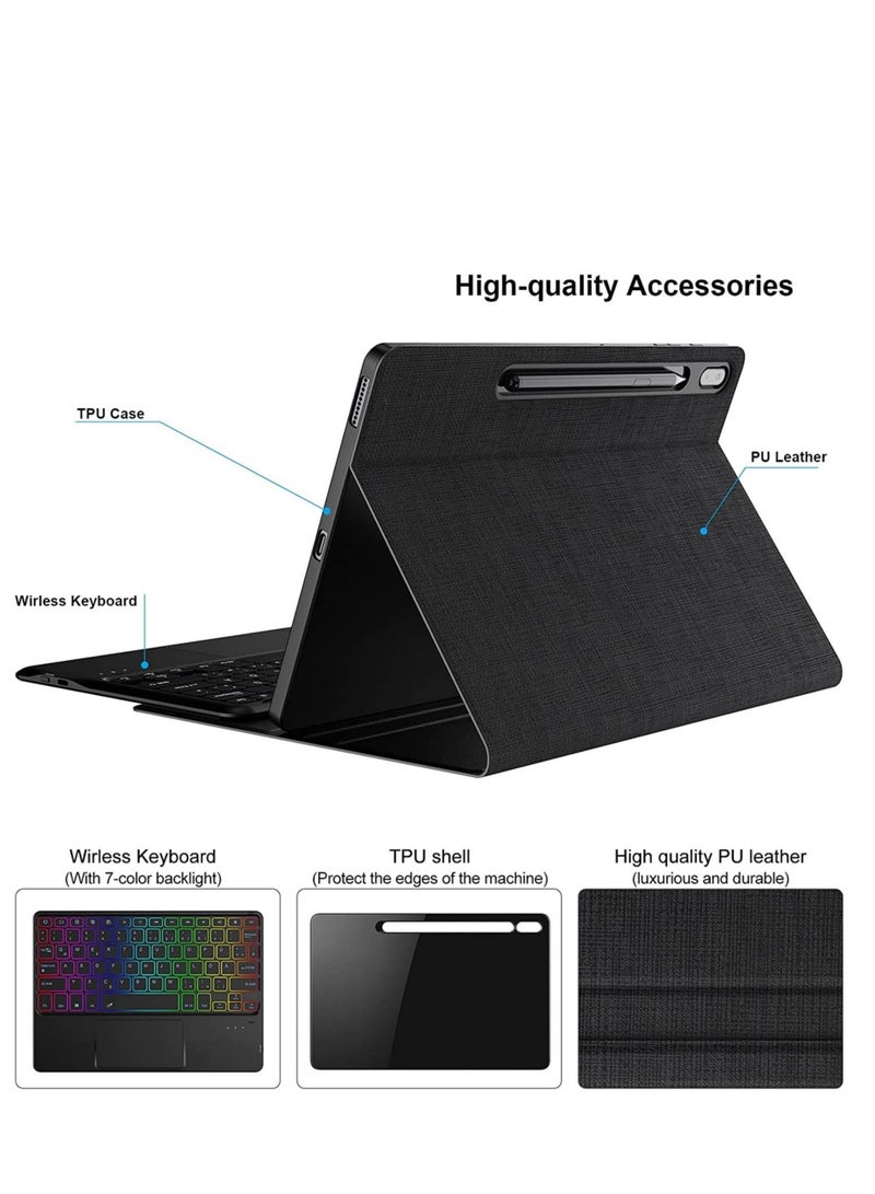 Galaxy Tab S7 FE Keyboard Case 12.4" 2021, Wireless Detachable Keyboard + Folio Smart PU Case Cover Auto Sleep/Wake Magnetic for Samsung Galaxy Tab S7 FE 2021 (SM-T730/T736B) (Black) - Image 3