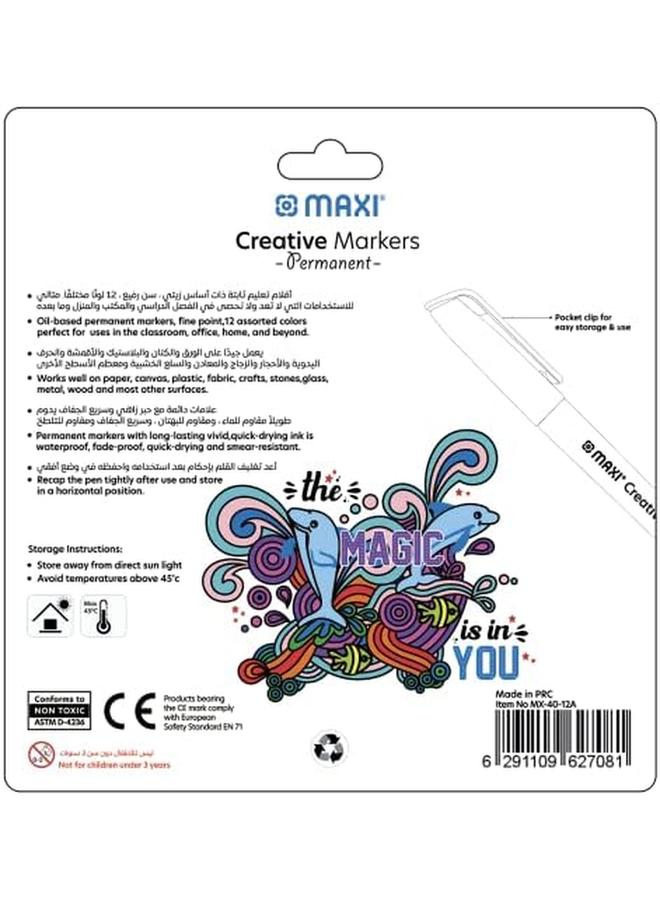 Maxi Creative Permanent Marker Bullet Slim Blister Of 12Pcs Assorted Colours 40 12A - Image 2