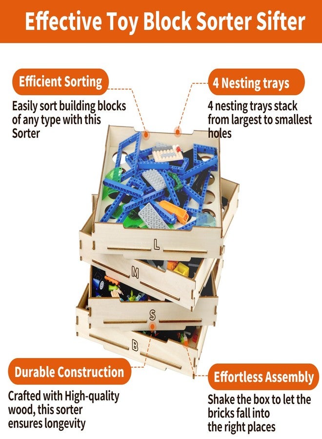 WSBXBB 4 Tray Sorter Sifter Box Used for Lego, Storage Sorter Brick Box for Lego Blocks, Gift for LegoLover, Gift for Teens and Adults, 3 Different Size Sorters Perfect for LegoBlocks - Image 4