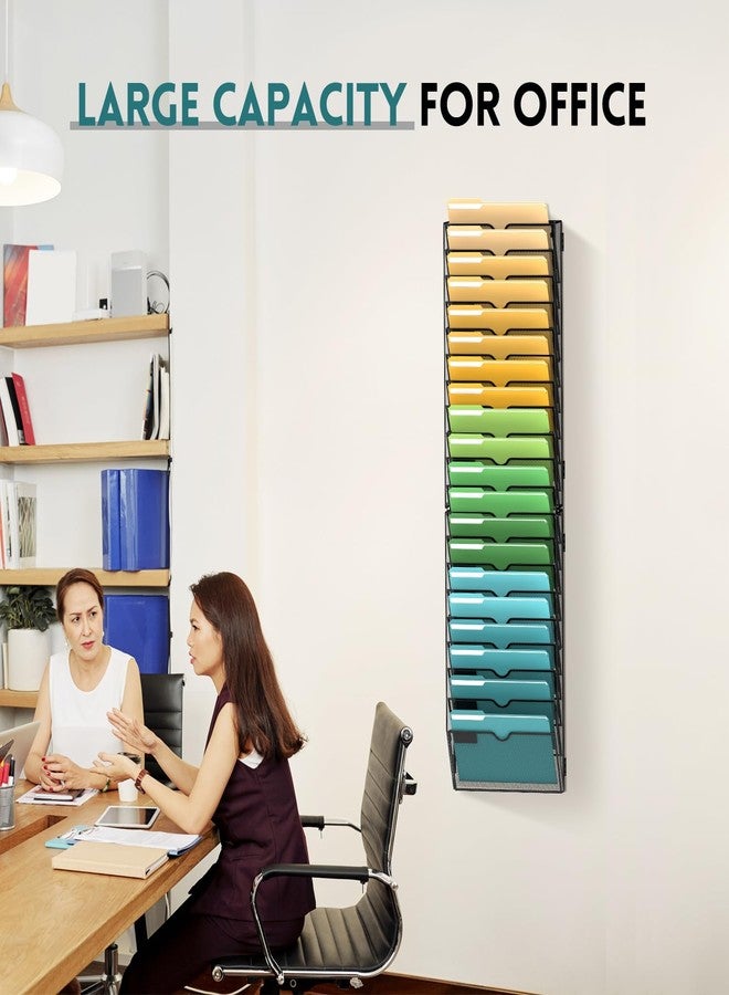 SUPEASY 20-Tier Wall File Organizer Mesh Office Mail Holder, Hanging Wall Organizer Magazine Rack for Office Assembly Needed, Black - Image 2