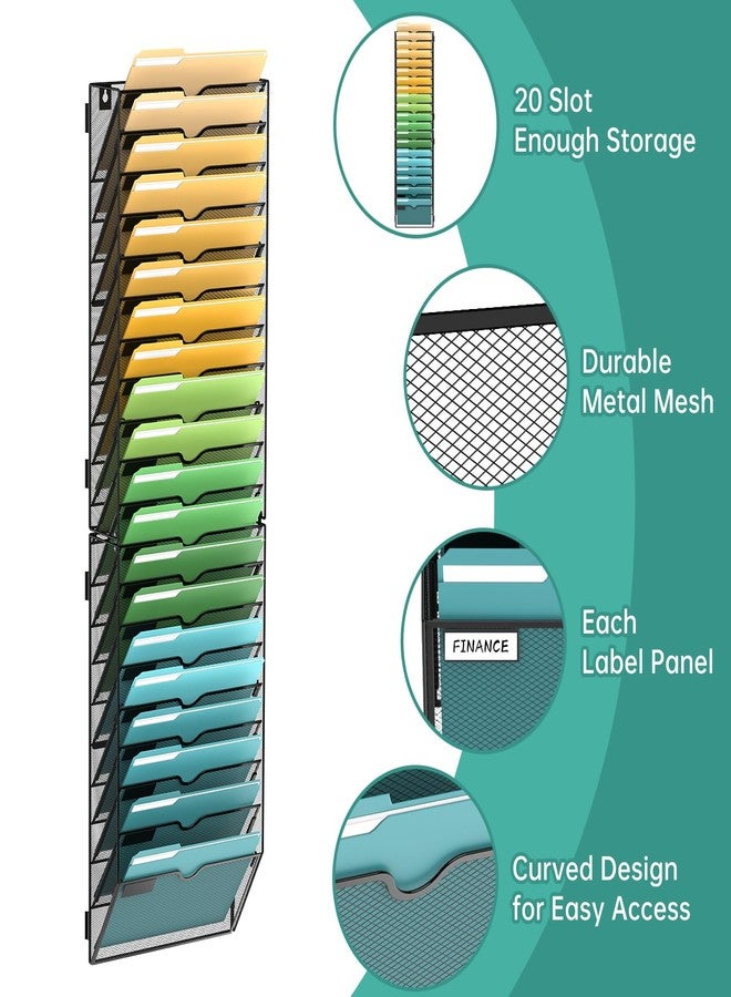 SUPEASY 20-Tier Wall File Organizer Mesh Office Mail Holder, Hanging Wall Organizer Magazine Rack for Office Assembly Needed, Black - Image 3