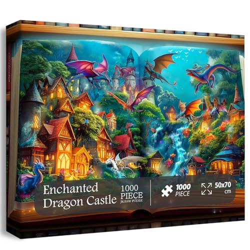 PICKFORU Dragon Puzzle for Adults 1000 Pieces Magic Library Book Puzzles Nature Forest Animal Fantasy Dinosaur Jigsaw Puzzle Impossible Difficult Hard Challenge for Adult - Image 1